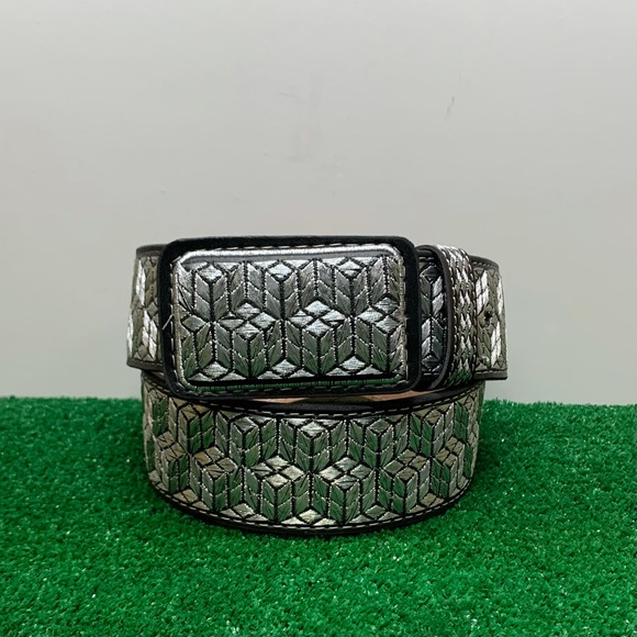 SILVER AUTHENTIC MEXICAN WESTERN BELT EMBROIDERED CINTO VAQUERO BORDADO PLATEADO - Picture 3 of 6